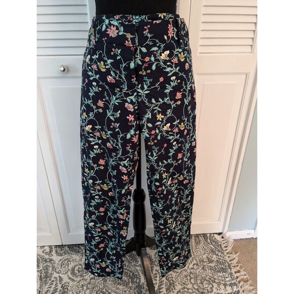 Ann Taylor Loft Pants Women's Sz 10T Floral Marisa Riviera Cropped  Blue Pink - Picture 1 of 16